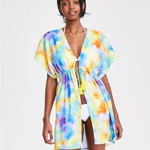 COPY - NWT Miken Tie-Dye Tie-Front Short-Sleeve Swim Cover-Up Medium